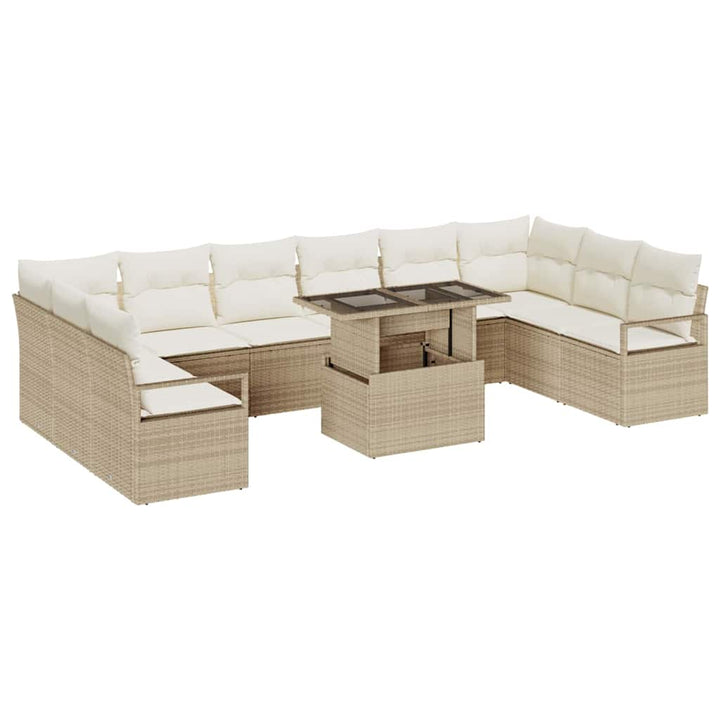 Havesofa Sæt med pude med opbevaring 11 pcs Beige polyrattan