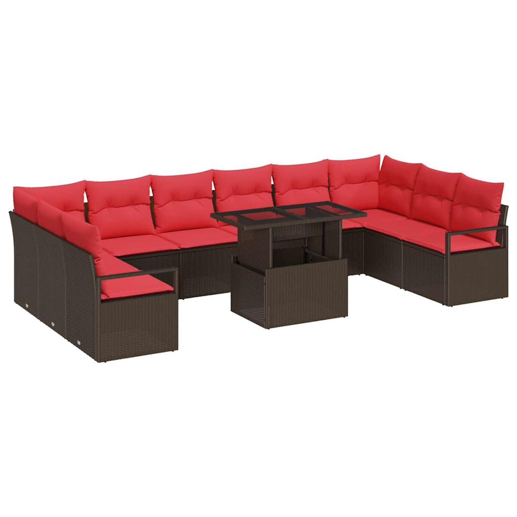 Havesofa Sæt med pude med opbevaring 11 pcs Brun polyrattan
