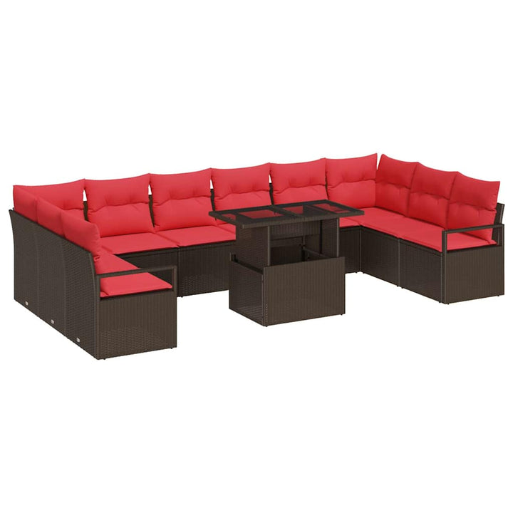Havesofa Sæt med pude med opbevaring 11 pcs Brun polyrattan