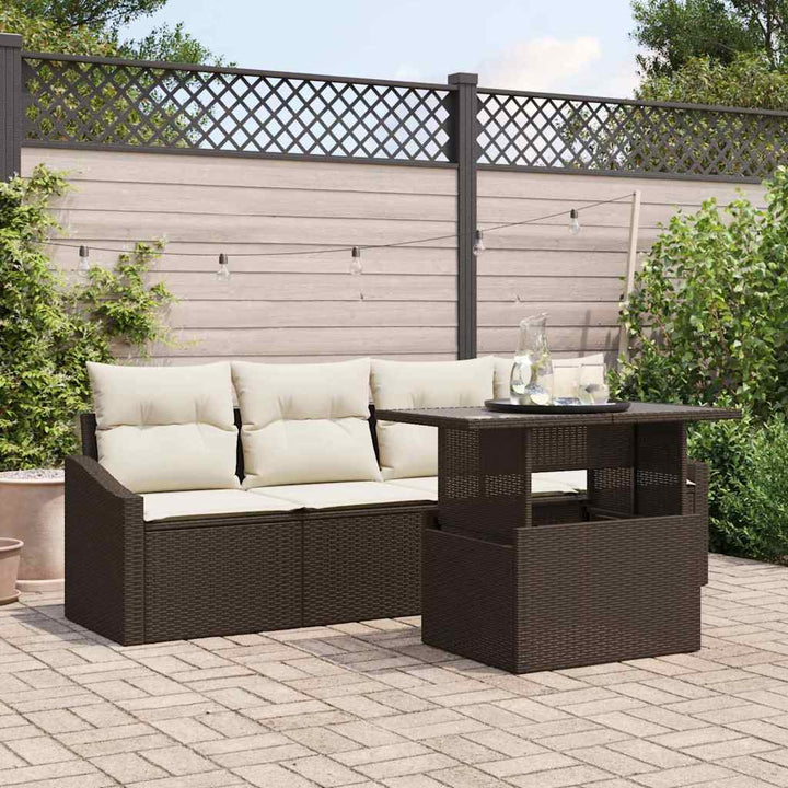 Havesofa Sæt med opbevaring 5 pcs Brun Poly rattan