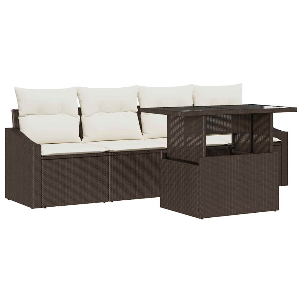 Havesofa Sæt med opbevaring 5 pcs Brun Poly rattan