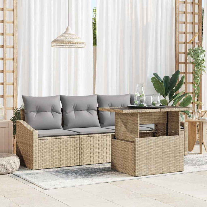 Havesofa Sæt med opbevaring 5 pcs Beige Poly rattan