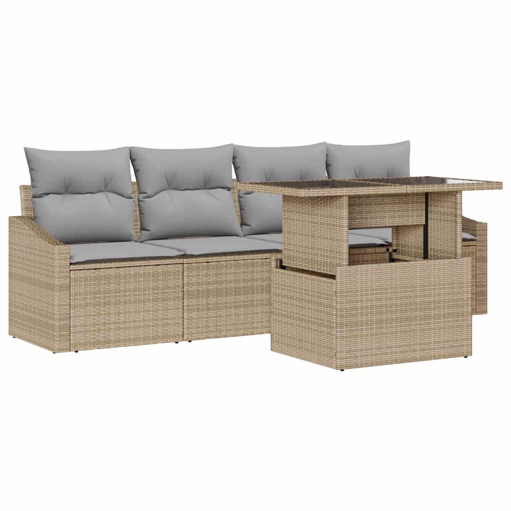 Havesofa Sæt med opbevaring 5 pcs Beige Poly rattan