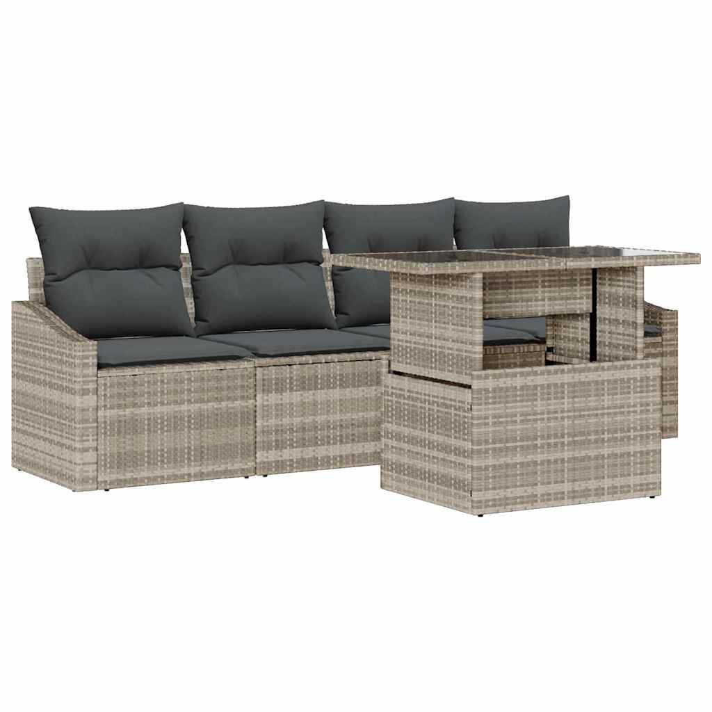 Havesofa Sæt med opbevaring 5 pcs Lysegrå Poly rattan