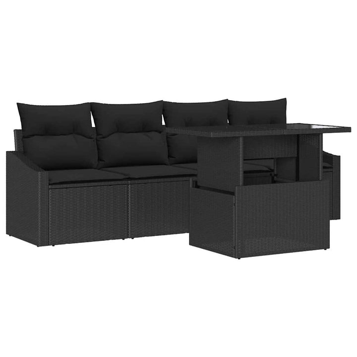 Havesofa Sæt med opbevaring 5 pcs Sort Poly rattan
