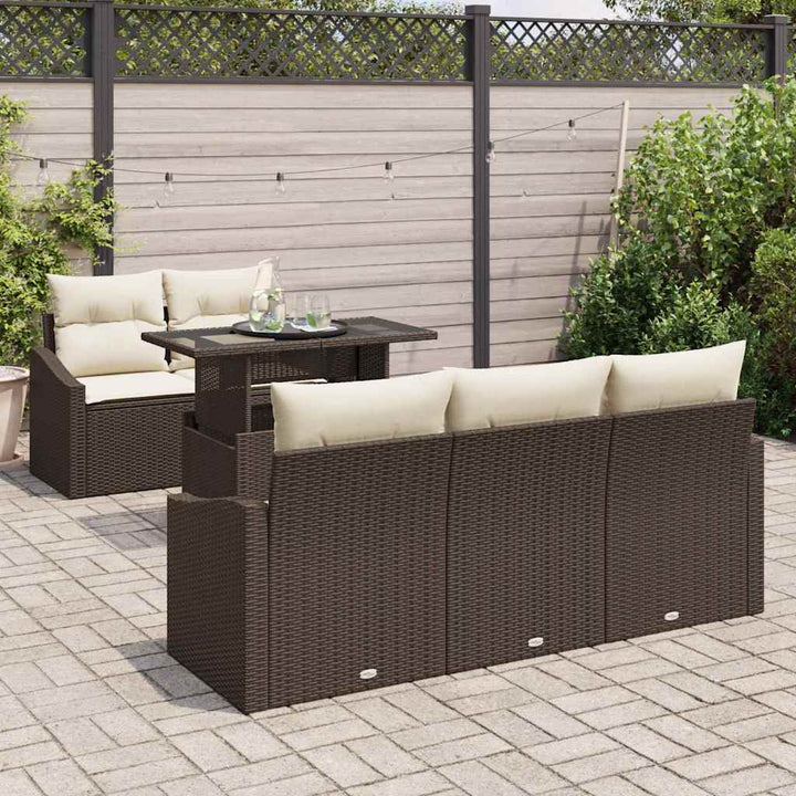 Havesofa Sæt med pude med opbevaring 6 pcs Brun polyrattan