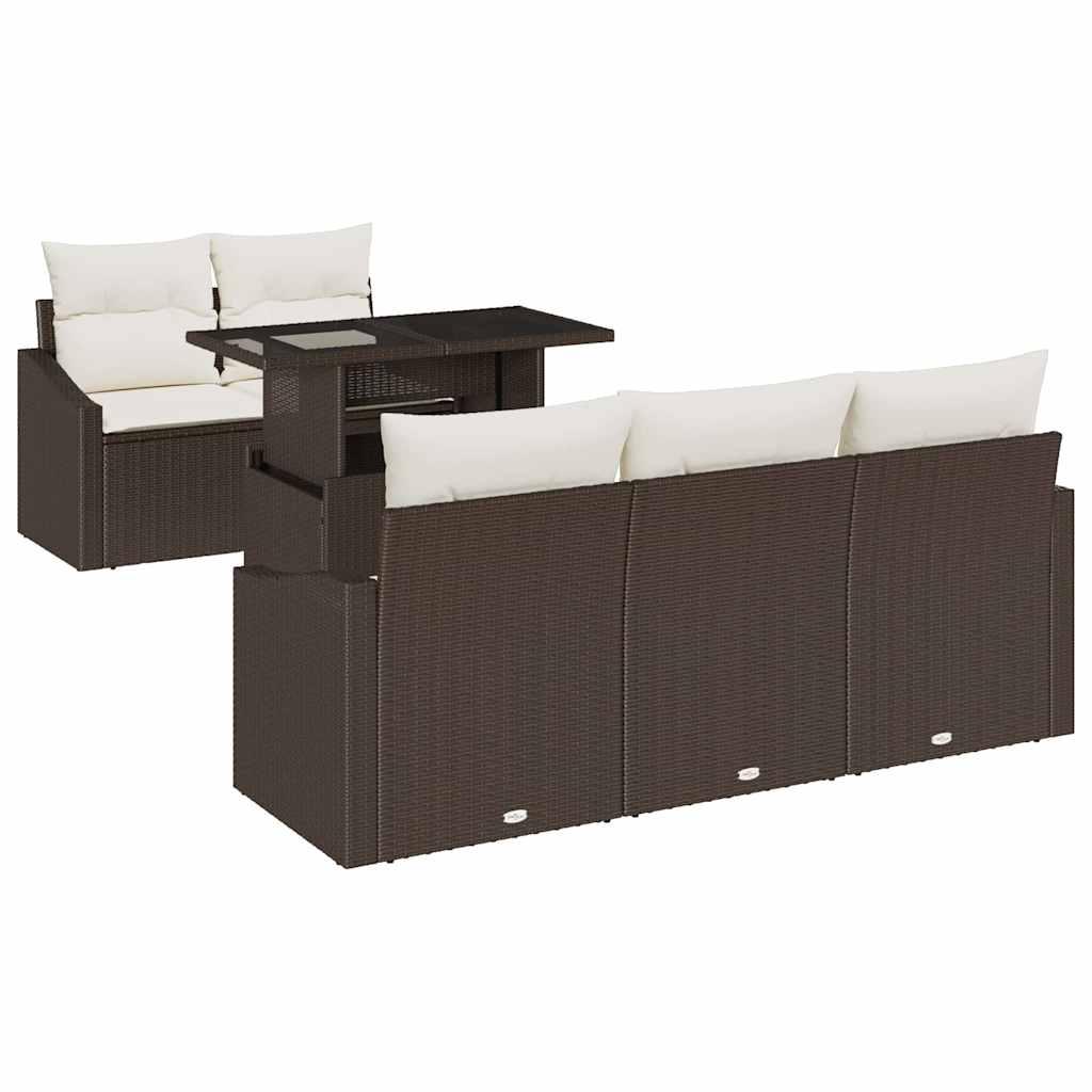 Havesofa Sæt med pude med opbevaring 6 pcs Brun polyrattan