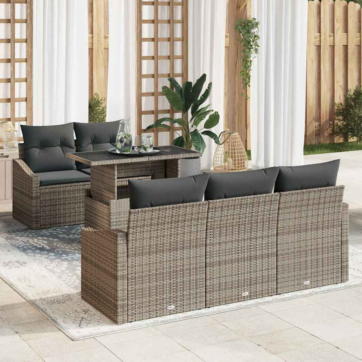 Havesofa Sæt med opbevaring 6 pcs Grå Poly rattan