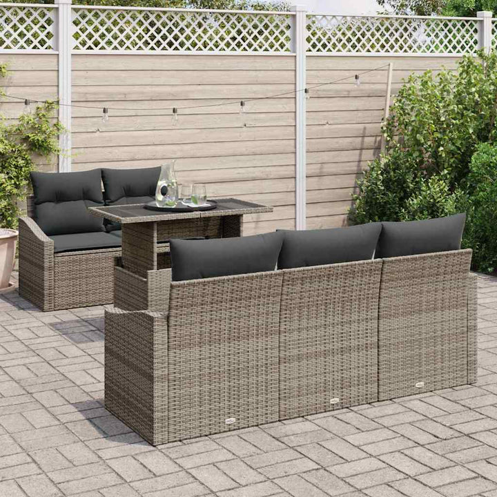 Havesofa Sæt med opbevaring 6 pcs Grå Poly rattan