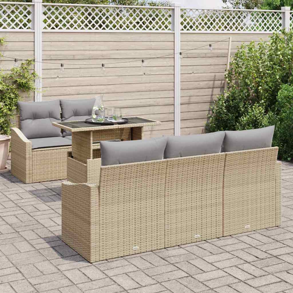 Havesofa Sæt med pude med opbevaring 6 pcs Beige polyrattan