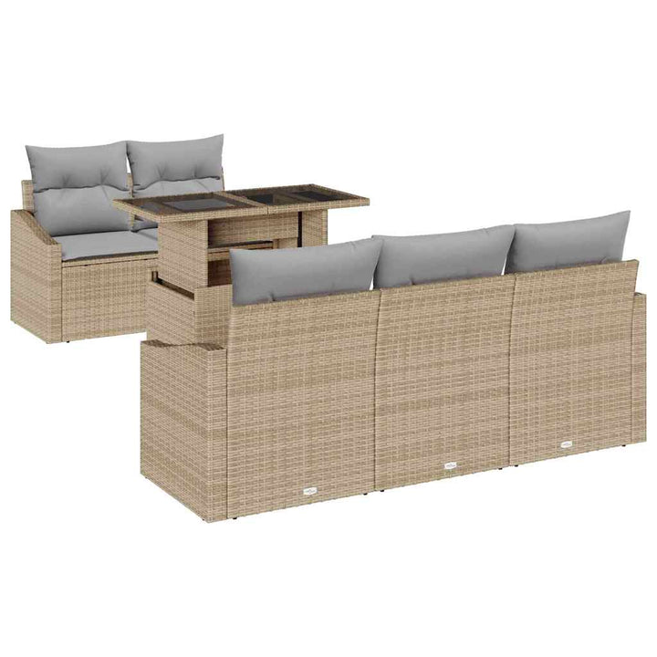 Havesofa Sæt med pude med opbevaring 6 pcs Beige polyrattan