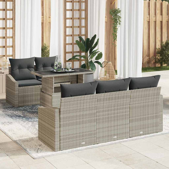 Havesofa Sæt med pude med opbevaring 6 pcs Lysegrå polyrattan