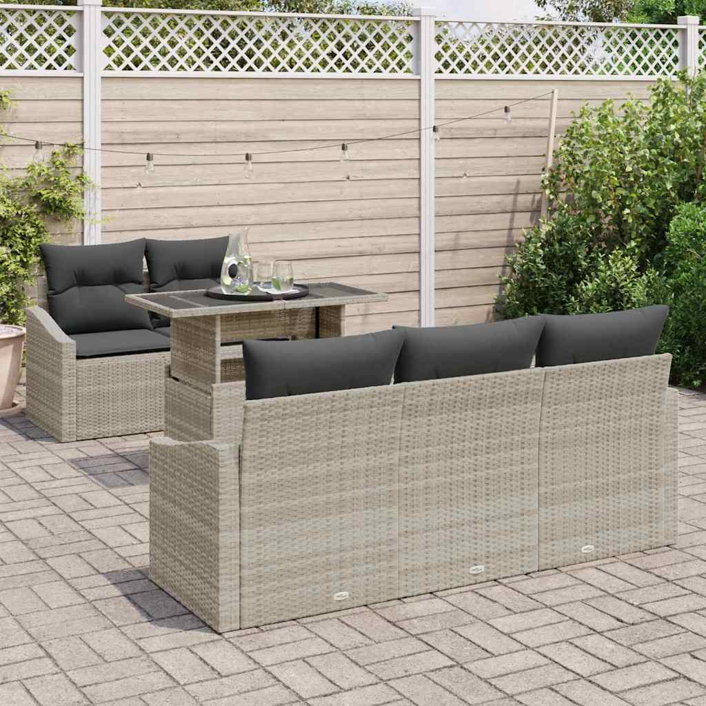Havesofa Sæt med pude med opbevaring 6 pcs Lysegrå polyrattan