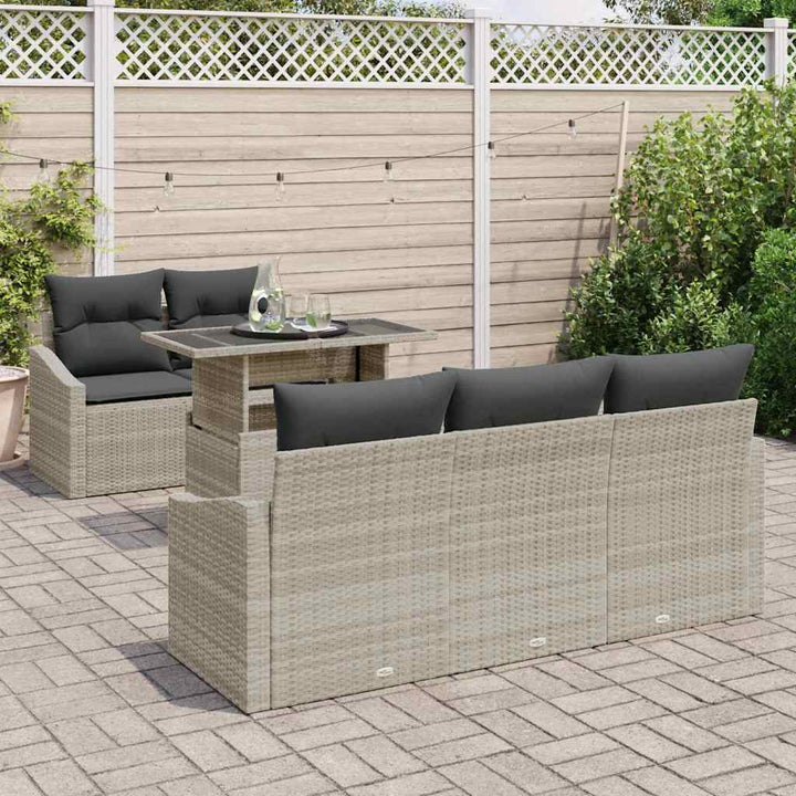 Havesofa Sæt med pude med opbevaring 6 pcs Lysegrå polyrattan