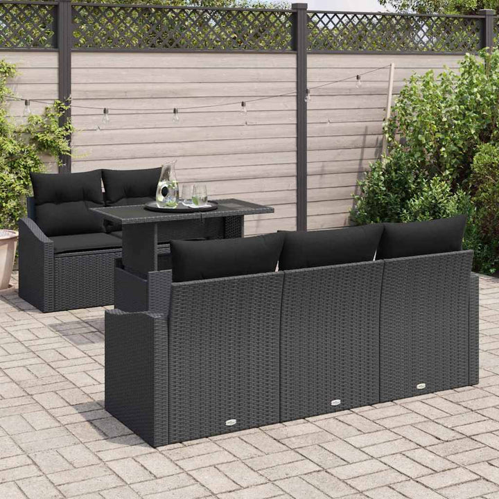 Havesofa Sæt med pude med opbevaring 6 pcs Sort polyrattan