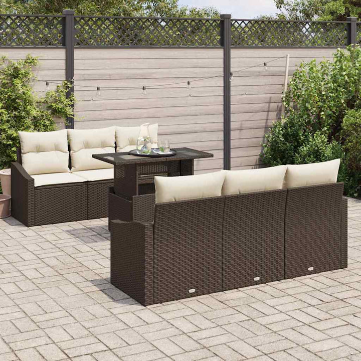 Havesofa Sæt med pude med opbevaring 7 pcs Brun polyrattan
