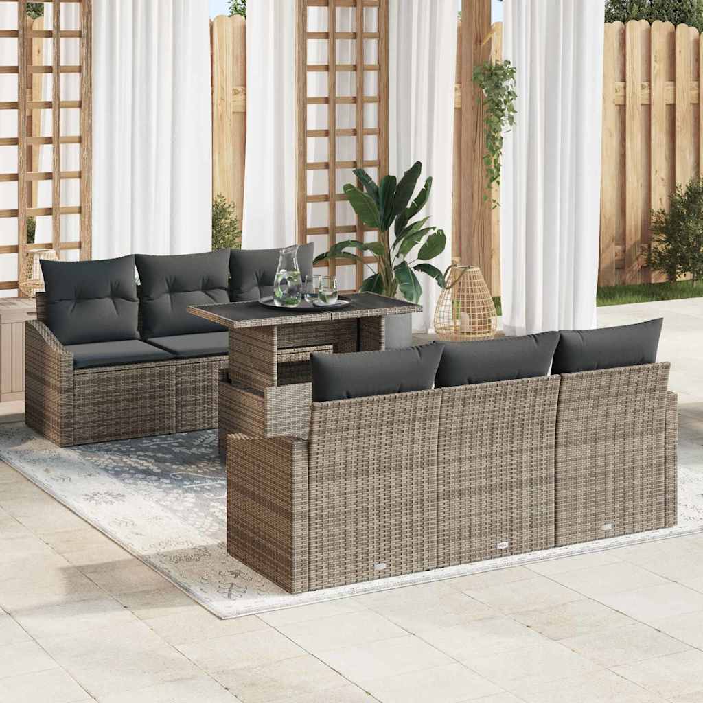 Havesofa Sæt med opbevaring 7 pcs Grå Poly rattan