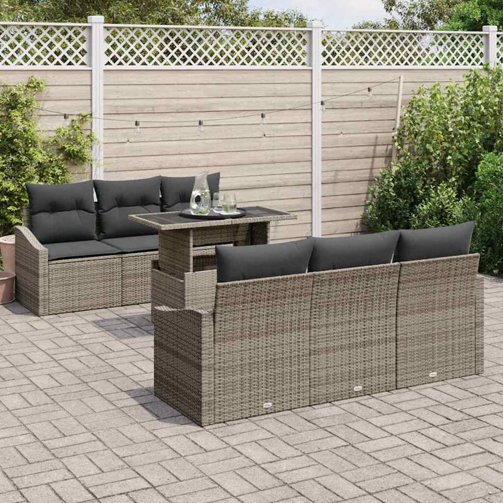 Havesofa Sæt med opbevaring 7 pcs Grå Poly rattan