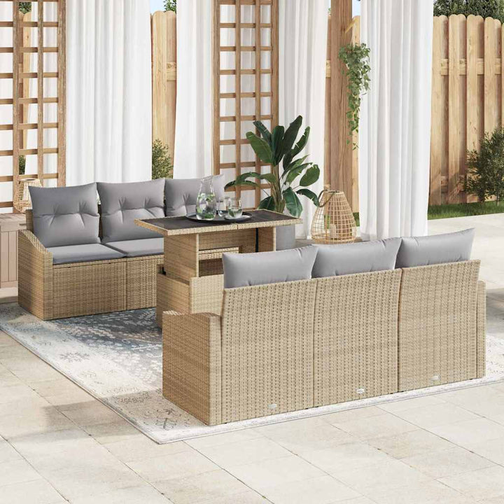 Havesofa Sæt med opbevaring 7 pcs Beige Poly rattan
