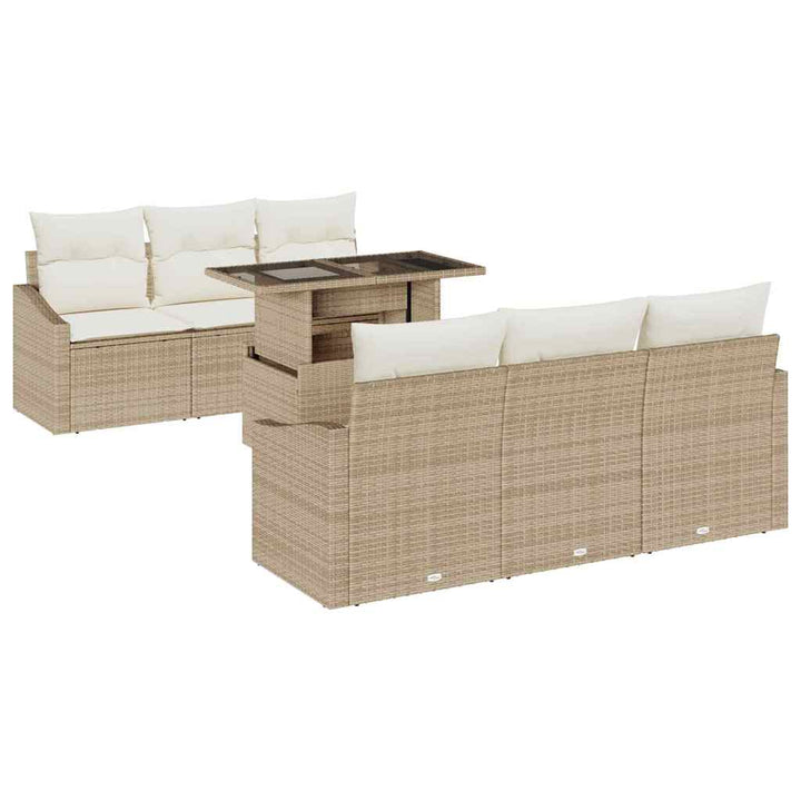 Havesofa Sæt 7 stk. Beige polyrattan