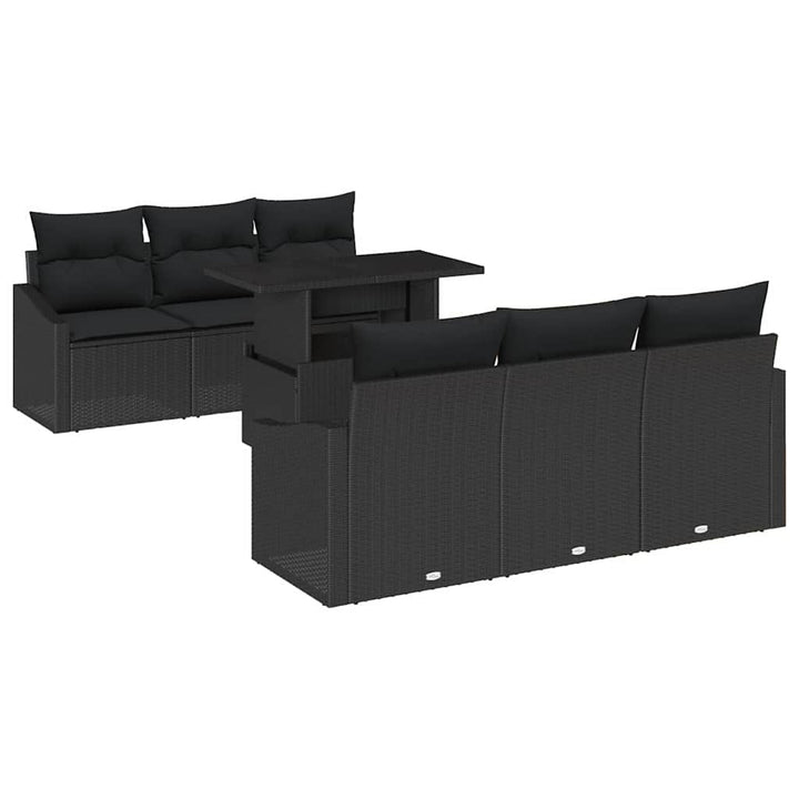 Havesofa Sæt med pude med opbevaring 7 pcs Sort polyrattan