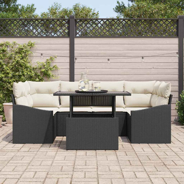 Havesofa Sæt med opbevaring 7 pcs Sort Poly rattan