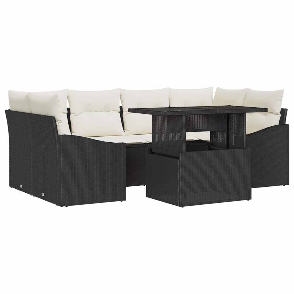 Havesofa Sæt med opbevaring 7 pcs Sort Poly rattan
