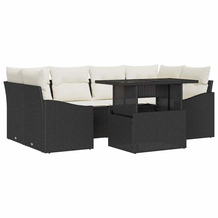 Havesofa Sæt med opbevaring 7 pcs Sort Poly rattan