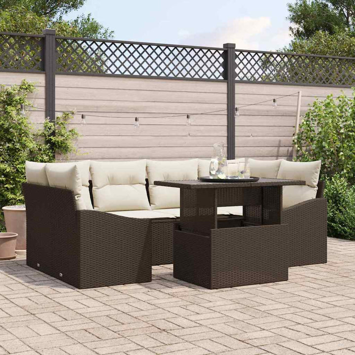 Havesofa Sæt med opbevaring 7 pcs Brun Poly rattan
