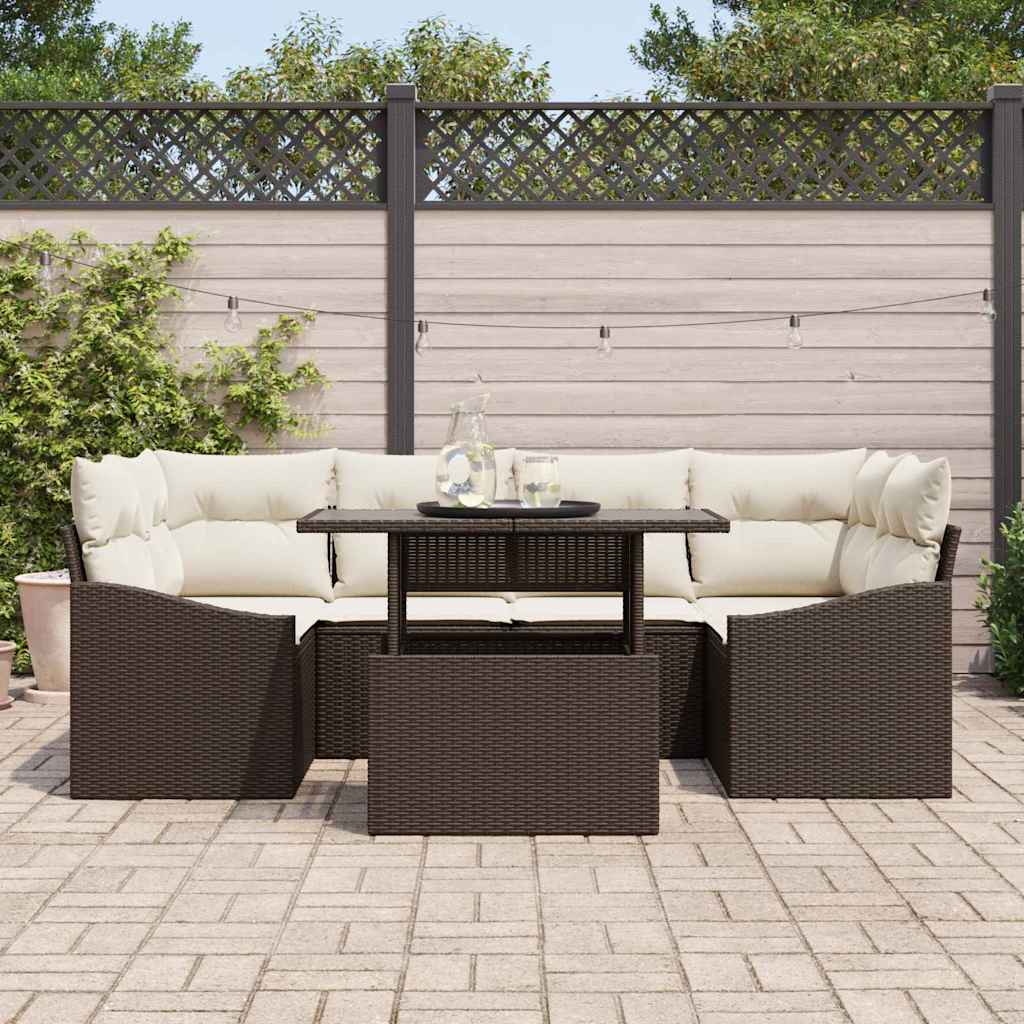 Havesofa Sæt med opbevaring 7 pcs Brun Poly rattan