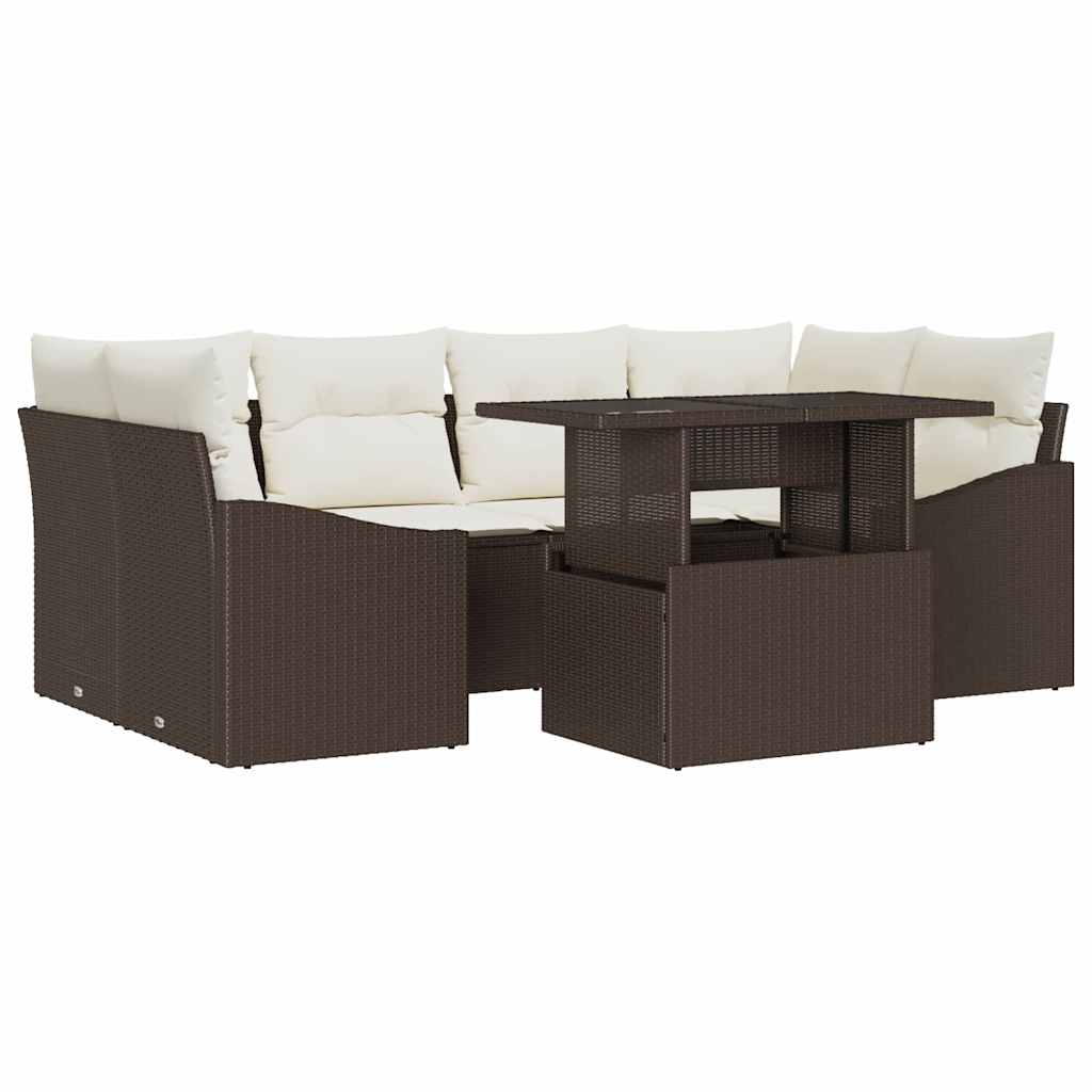 Havesofa Sæt med opbevaring 7 pcs Brun Poly rattan