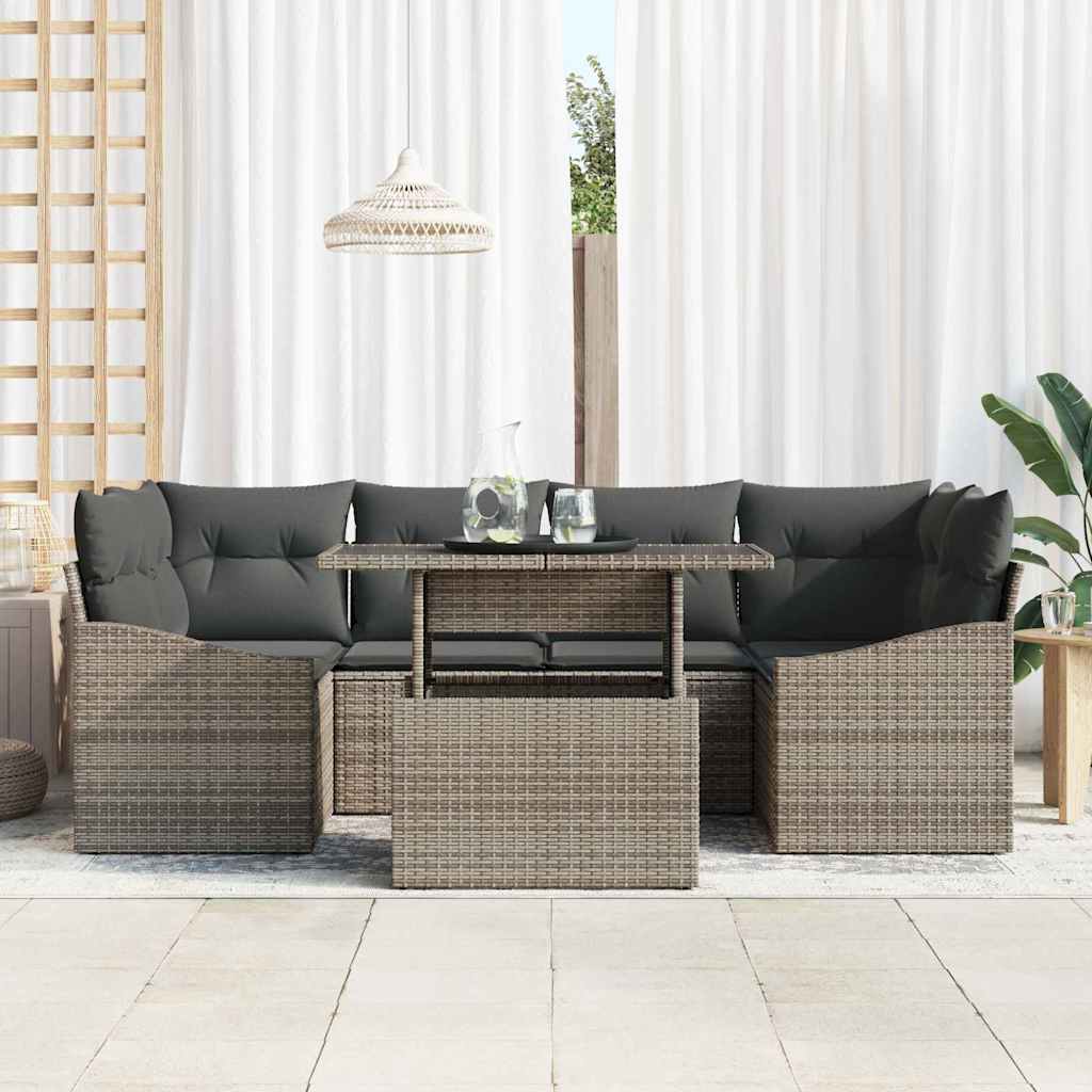 Havesofa Sæt med opbevaring 7 pcs Grå Poly rattan