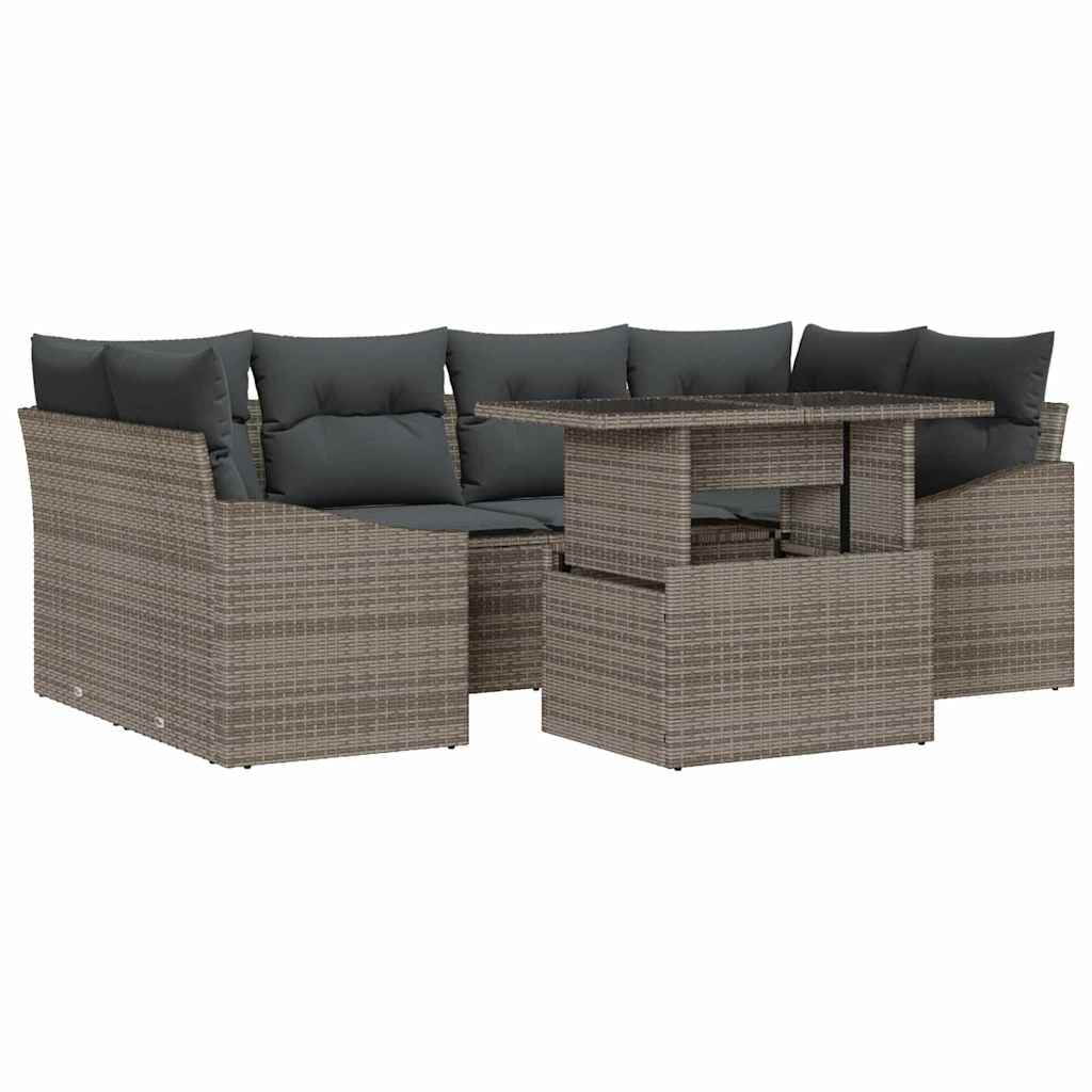 Havesofa Sæt med opbevaring 7 pcs Grå Poly rattan