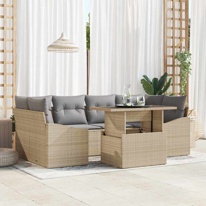 Havesofa Sæt med pude med opbevaring 7 pcs Beige polyrattan