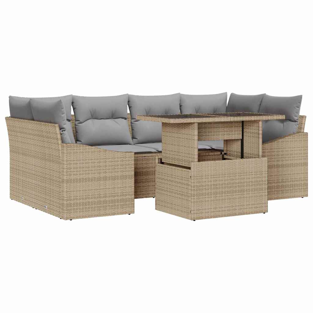 Havesofa Sæt med pude med opbevaring 7 pcs Beige polyrattan