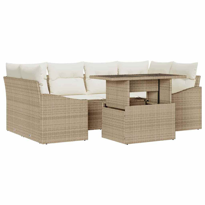 Havesofa Sæt 7 stk. Beige polyrattan