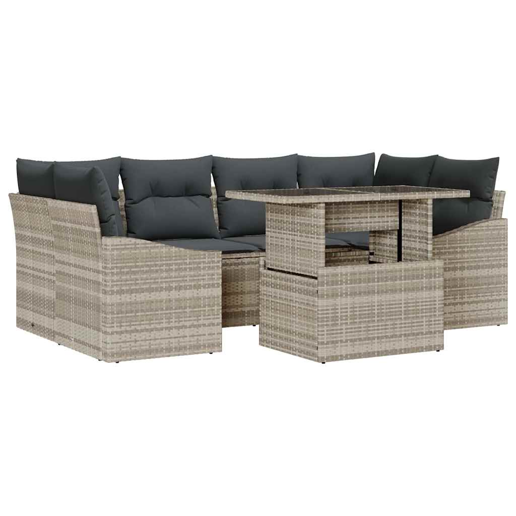 Havesofa Sæt med opbevaring 7 pcs Lysegrå Poly rattan