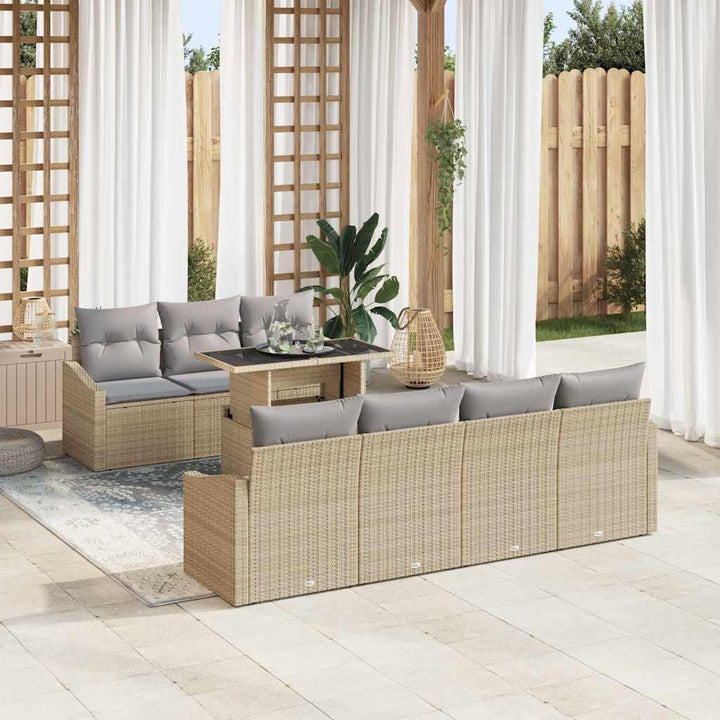 Havesofa Sæt med pude med opbevaring 8 pcs Beige polyrattan
