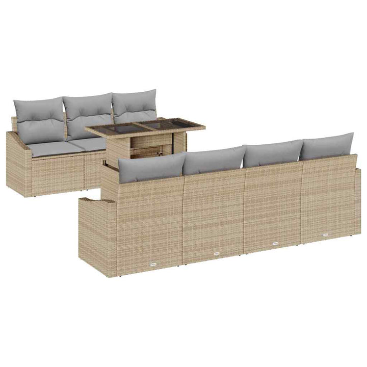 Havesofa Sæt med pude med opbevaring 8 pcs Beige polyrattan