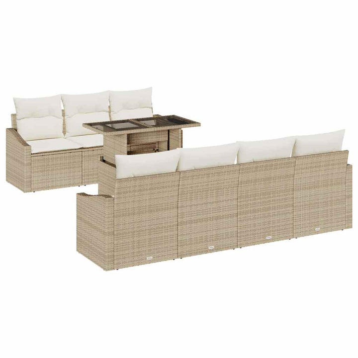Havesofa Sæt med pude med opbevaring 8 pcs Beige polyrattan