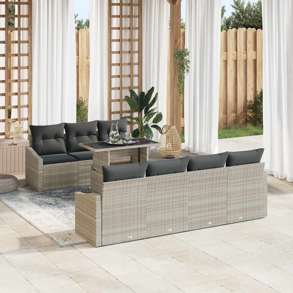 Havesofa Sæt med pude med opbevaring 8 pcs Lysegrå polyrattan