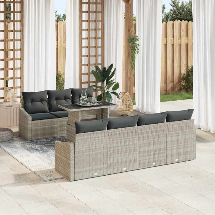 Havesofa Sæt med pude med opbevaring 8 pcs Lysegrå polyrattan