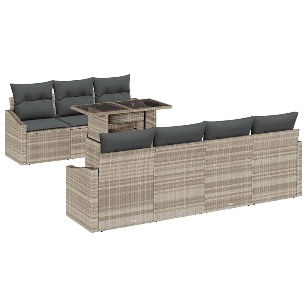 Havesofa Sæt med pude med opbevaring 8 pcs Lysegrå polyrattan