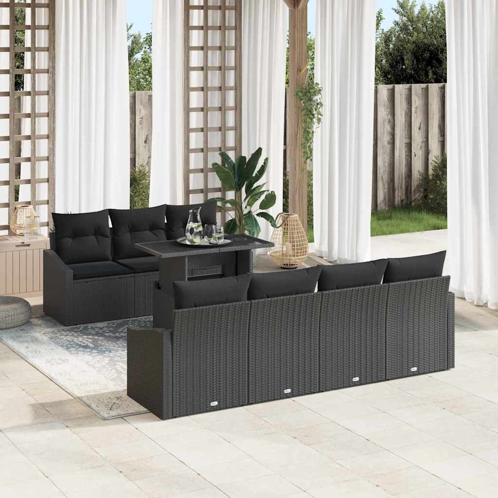 Havesofa Sæt med pude med opbevaring 8 pcs Sort polyrattan