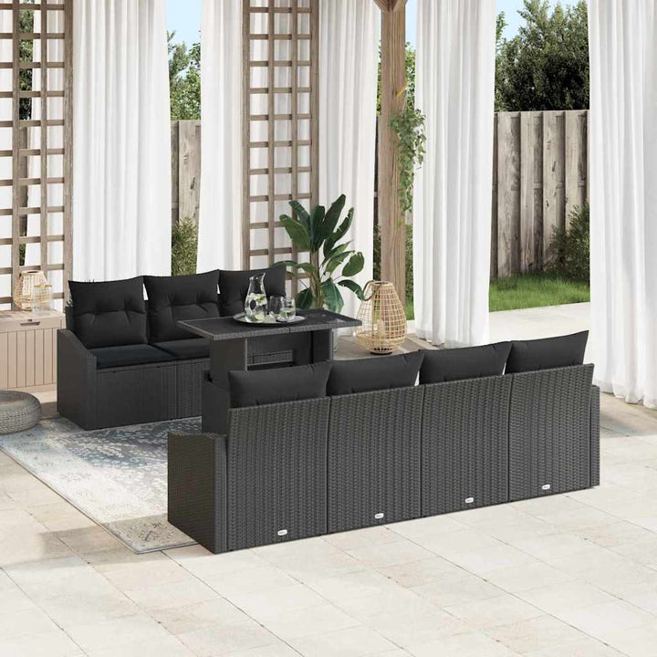 Havesofa Sæt med pude med opbevaring 8 pcs Sort polyrattan