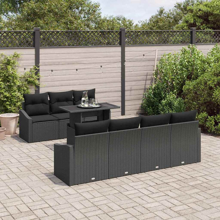 Havesofa Sæt med pude med opbevaring 8 pcs Sort polyrattan