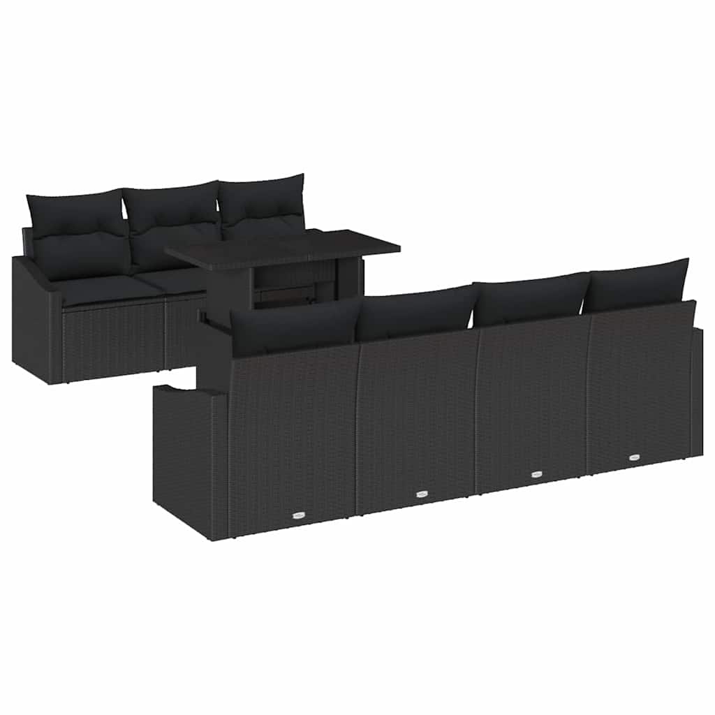 Havesofa Sæt med pude med opbevaring 8 pcs Sort polyrattan