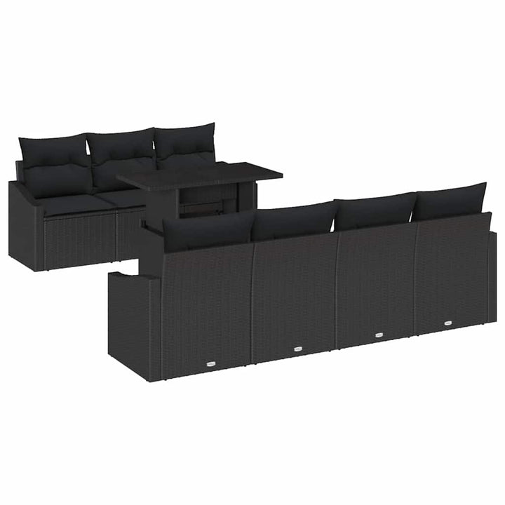 Havesofa Sæt med pude med opbevaring 8 pcs Sort polyrattan