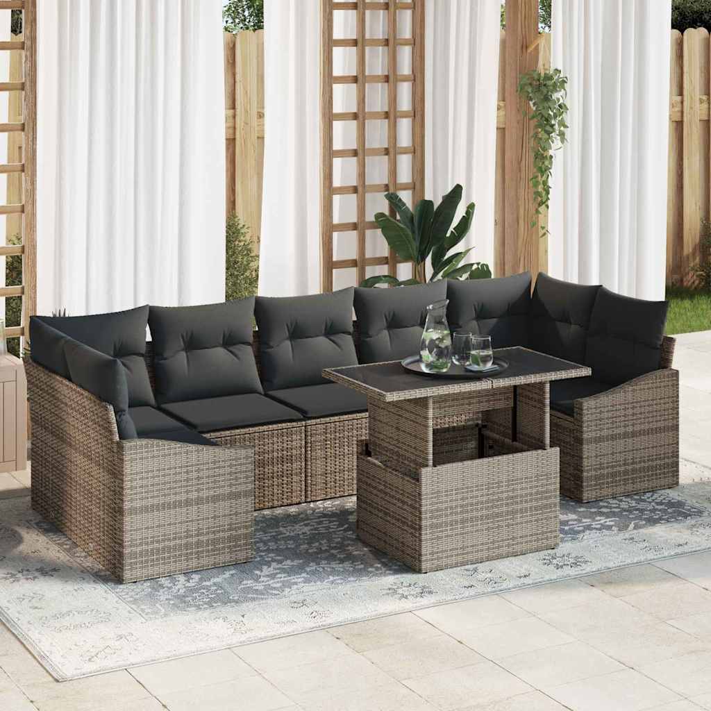 Havesofa Sæt med pude med opbevaring 8 pcs Grå polyrattan