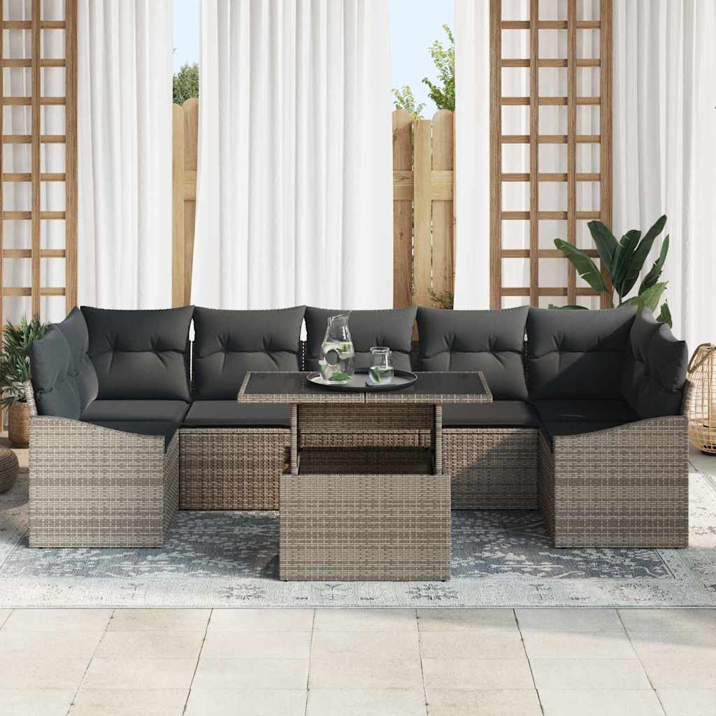 Havesofa Sæt med pude med opbevaring 8 pcs Grå polyrattan